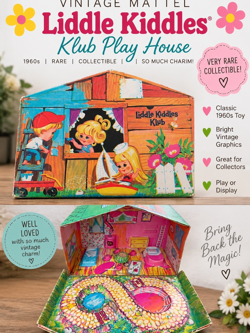 Mattel 1960 Liddle Kiddles Klub Play House - Blue Pink Green Yellow Orange